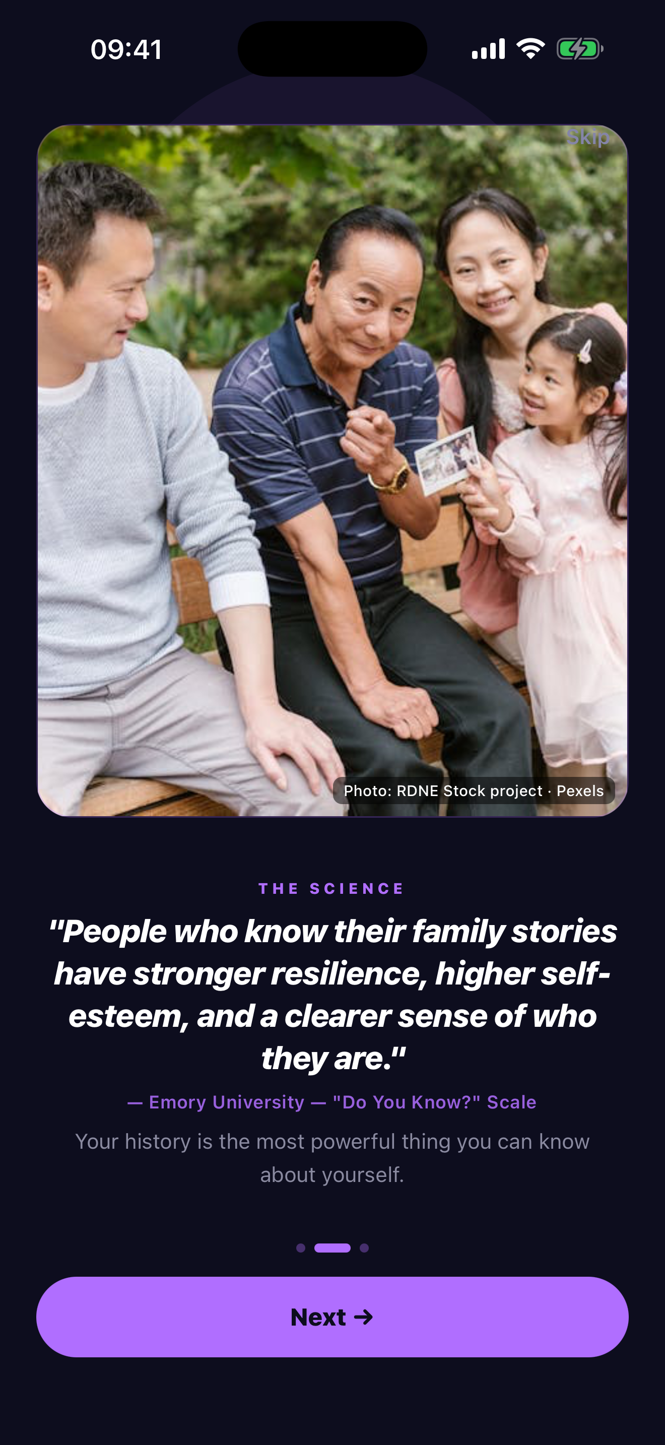 STORYTAP — the science of memory screen